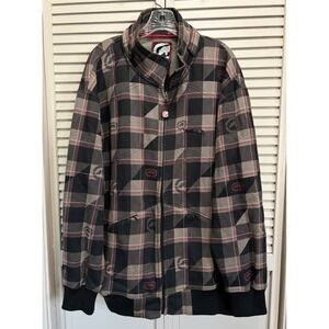 ECKO UNLTD Plaid Zip Up Logo Fleece Lined Jacket Size Large‎ Black/Tan Warm